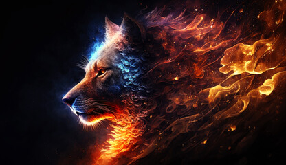 Wolf in flame. gnerative ai.