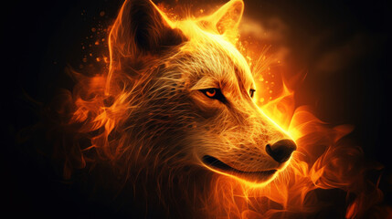 Wolf in flame. gnerative ai.