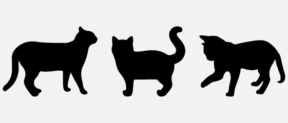 isolated black silhouette of a cat, vector collection