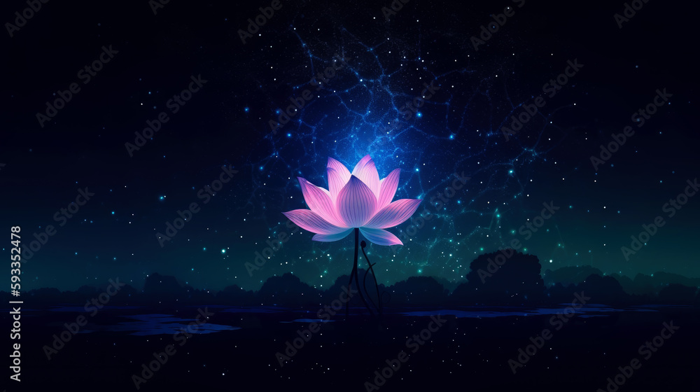 Poster beautiful lotus flower in cosmic space. generative ai.