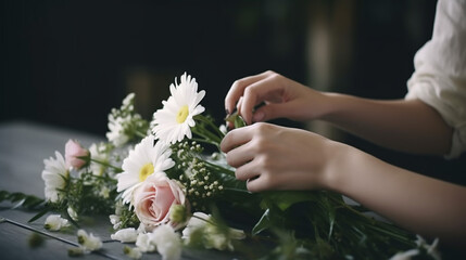 Woman Arranging a Flower Bouquet 