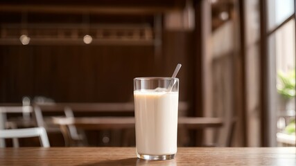 glass of milk on the table