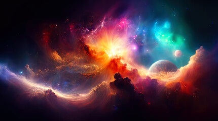 Naklejka premium Cosmic space and stars, cosmic abstract background. generative ai.