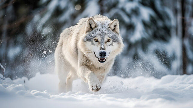 white wolf in snow before the fight - illustration 