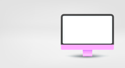 Modern computer monitor with blank screen. 3d vector banner with copy space