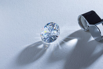 The process of appraisal of diamonds at the workplace of buyer during the action. High quality photo