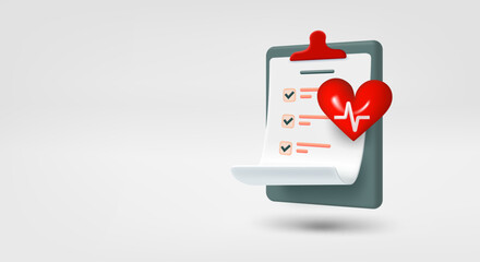 Anamnesis on clip board. 3d vector banner with copy space