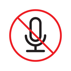 Forbidden microphone vector icon. Mic flat sign design. No mic prohibited vector icon. Warning, caution, attention, restriction, label micro flat sign. 