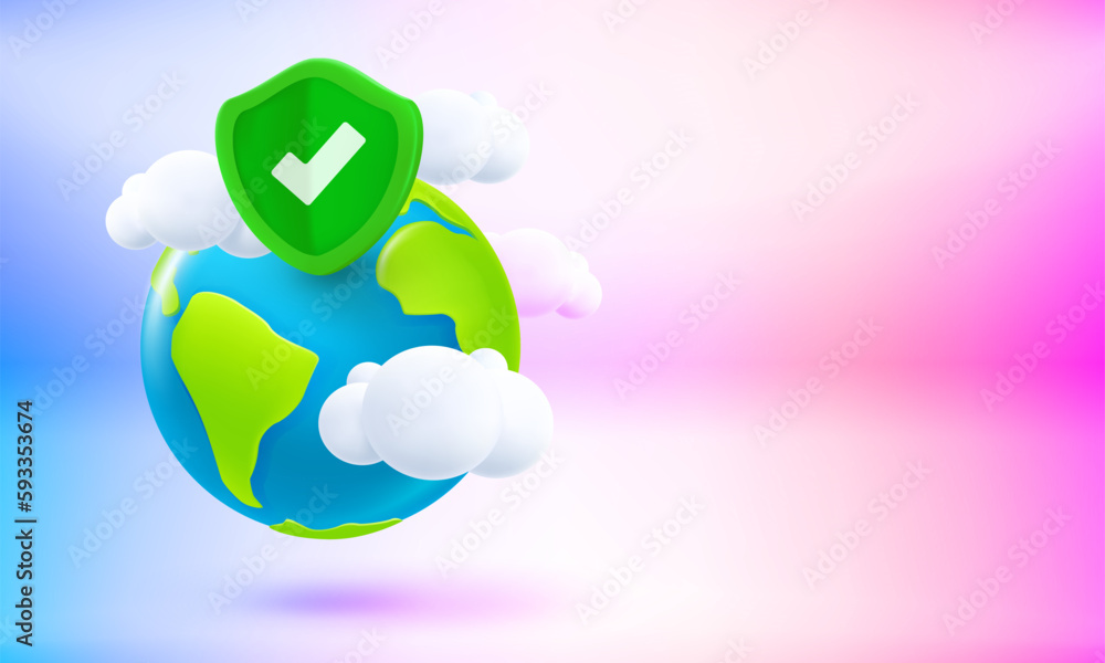 Poster the earth with coat of arms. world security concept. 3d vector banner with copy space