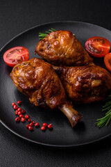 Delicious grilled chicken legs with spices and herbs in teriyaki sauce