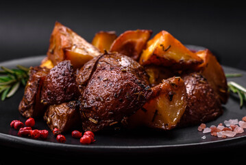 Delicious potatoes baked in their skins with rosemary and spices