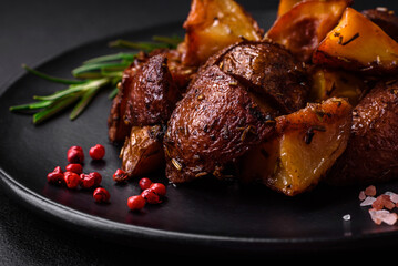 Delicious potatoes baked in their skins with rosemary and spices