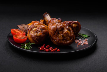 Delicious grilled chicken legs with spices and herbs in teriyaki sauce
