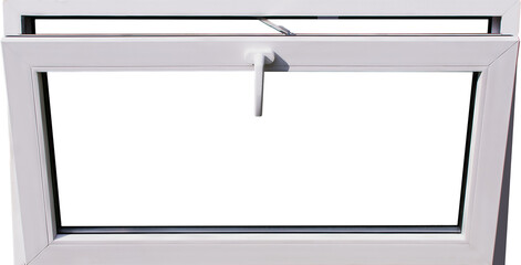 A small transom window made of plastic with a handle and accessories - obrazy, fototapety, plakaty