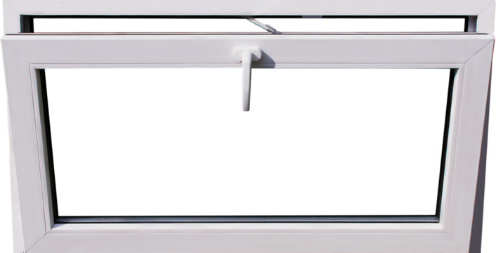 A small transom window made of plastic with a handle and accessories