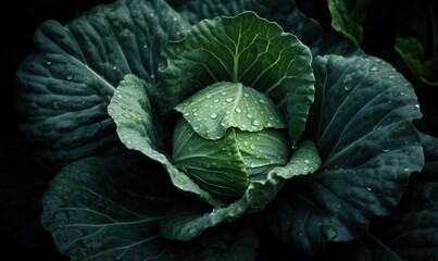 Fototapeta premium a close up of a green leafy plant with drops of water on it. generative ai