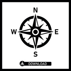 Vector compass rose with North, South, East and West indicated 