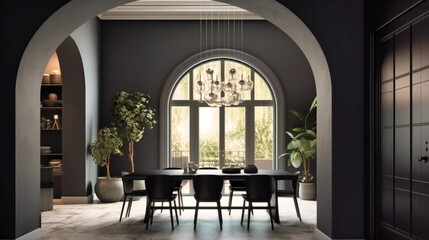 Fototapeta na wymiar A dining room in modern black and white decor