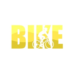 Bike word with wave texture and Cyclist silhouette. isolated design for Bicycle club logo, sport equipment or athletic t-shirt