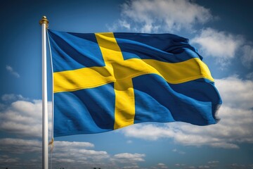 Swedish, svenska flag waving in the wind, national country symbol, generative AI