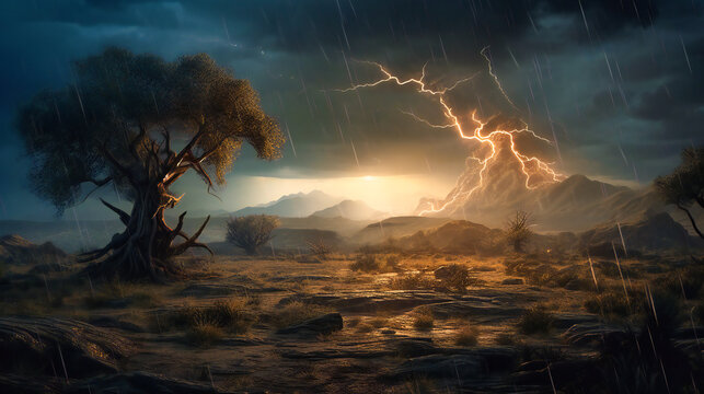 A storm lightning in a village photo wallpaper