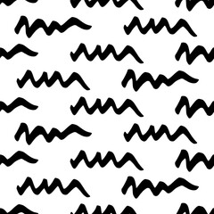 Seamless pattern with black wavy grunge brush strokes