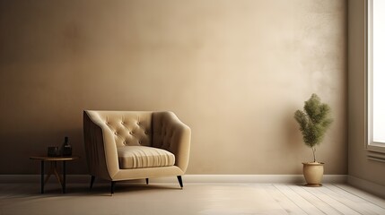 modern living room with armchair, minimalistic interior design scene, generative AI