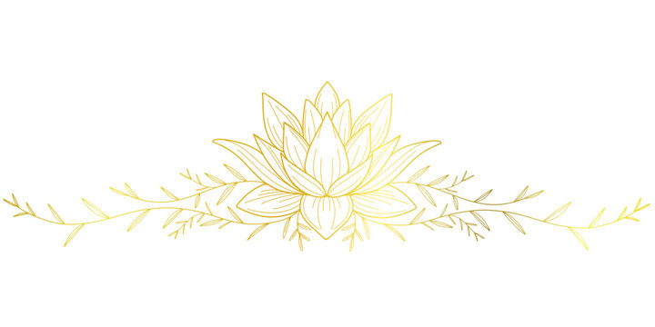 Lotus flower line art style  with gold color, vesak day vector