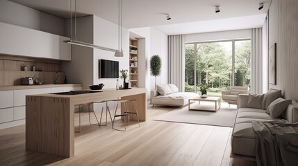 Fototapeta premium interior of a modern futuristic kitchen with plants or botanicals, interior design, generative AI