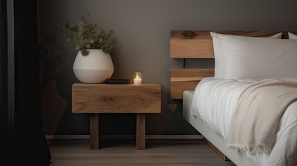 Fototapeta na wymiar modern nightstand interior design scene, minimalistic, generative AI