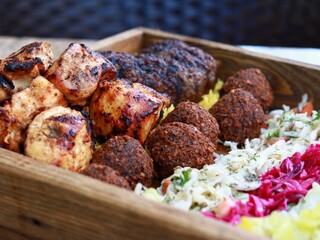 Tray of traditional Mediterranean food