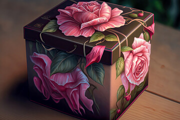 gift box with flower. Generative Ai