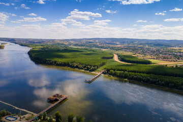 bridge construction site on Danube river in Novi Sad Serbia