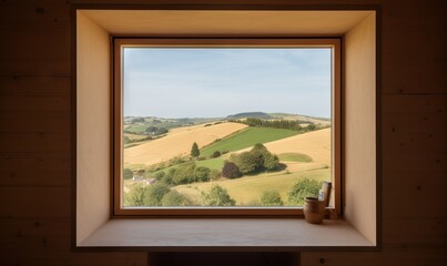  a window with a view of the countryside outside of it.  generative ai