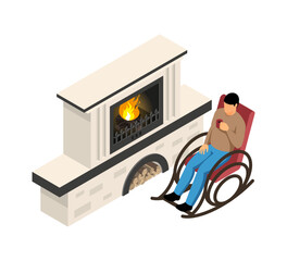 Isometric Fireplace Illustration