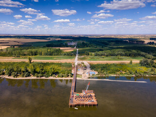 bridge construction site on Danube river in Novi Sad Serbia
