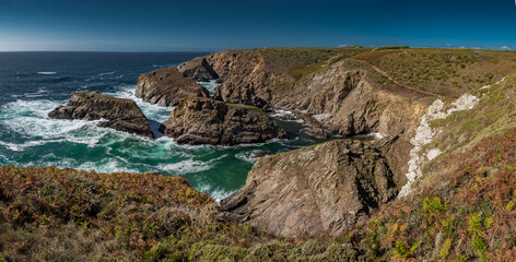 Spectacular Cliffs At Peninsula Pointe Du Van On Cap Sizun At The Finistere Atlantic Coast In Brittany, France