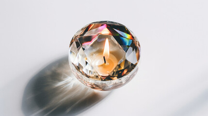 Energy Healing and Aura Cleansing Crystal Ball Prism with Candle Burning Inside for Manifestation and Divination - Generative AI