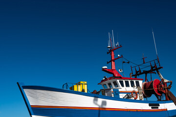Fishing Boat In The Harbor Docks Of Finistere City Guilvinec At The Coast Of Atlantic In Brittany,...