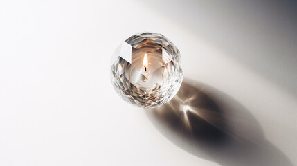 Energy Healing and Aura Cleansing Crystal Ball Prism with Candle Burning Inside for Manifestation and Divination - Generative AI