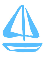 Sailboat hand painted with ink brush, png clipart isolated on transparent background