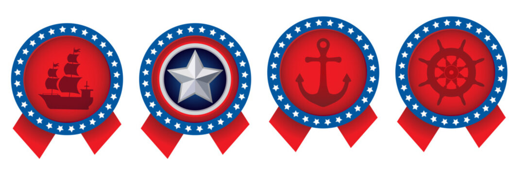 Badge suitable for naval and navy, classic retro style icon, america flag colors,celebrate Christopher columbus explore the new world, usa patriot decoration