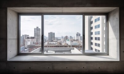  a window with a view of a city outside of it.  generative ai