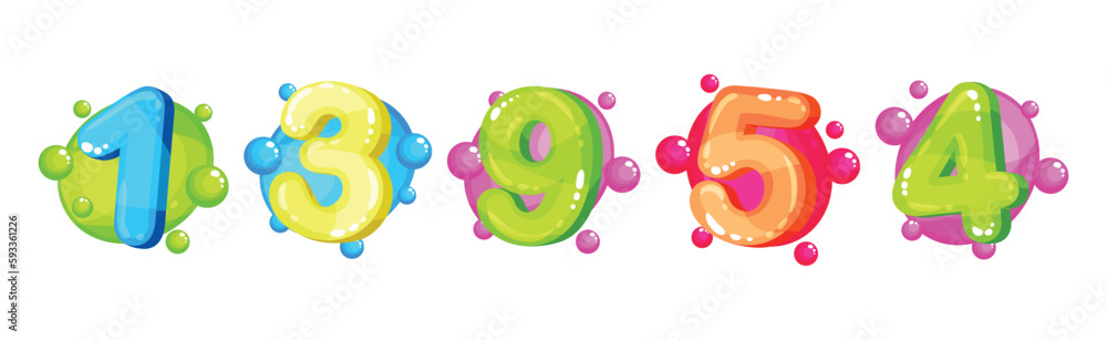 Poster bubble color kids number and numeral vector set