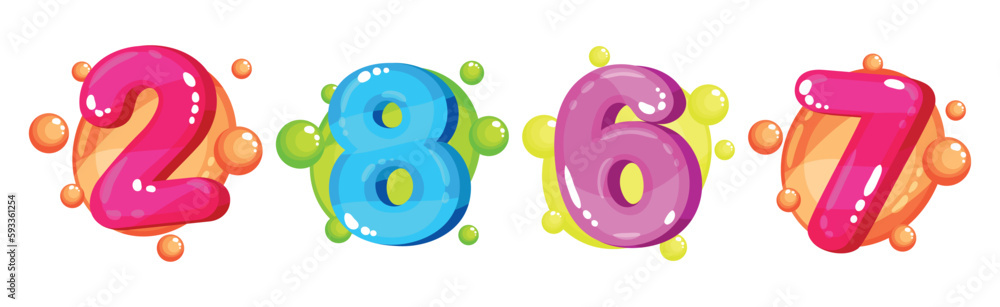 Poster bubble color kids number and numeral vector set