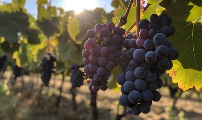 Fototapeta premium a bunch of grapes hanging from a vine in a vineyard. generative ai