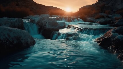 Naklejka premium Waterfall & Sunset, White Rocksm, Cinematic Shot