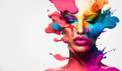 Abstract Beauty and Makeup Concept. Generative AI. High Fashion Model Face with Colorful Make-up - obrazy, fototapety, plakaty