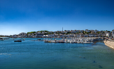 Fototapeta na wymiar Boats in The Harbor of City Audierne At The Finistere Atlantic Coast In Brittany, France