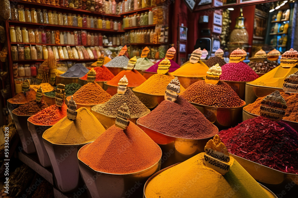 Poster a store filled with lots of different types of spices. ai generative image